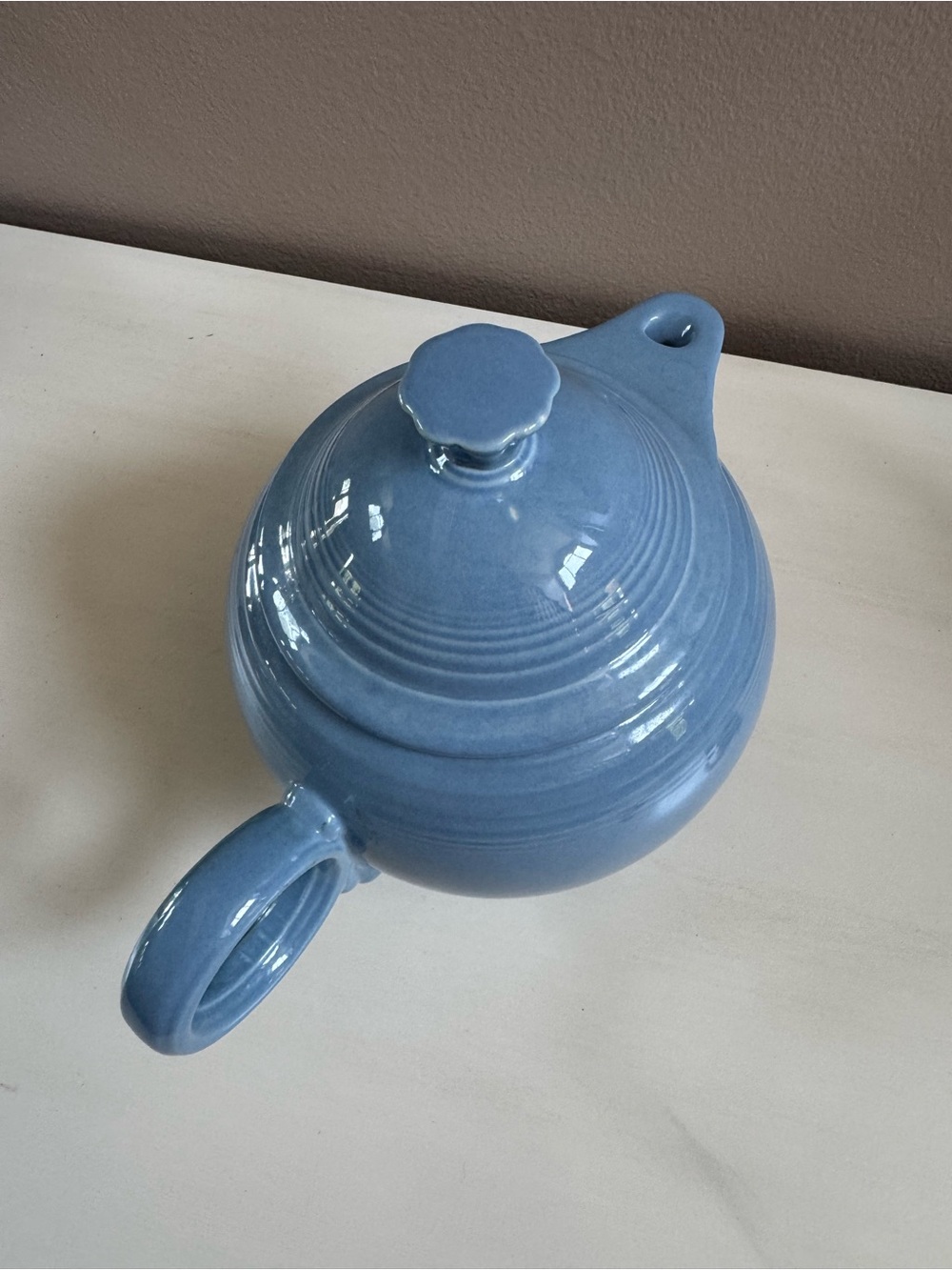 Fiesta Blue Ceramic Teapot with Lid vintage glossy ceramic heavy durable - Picture 4 of 7